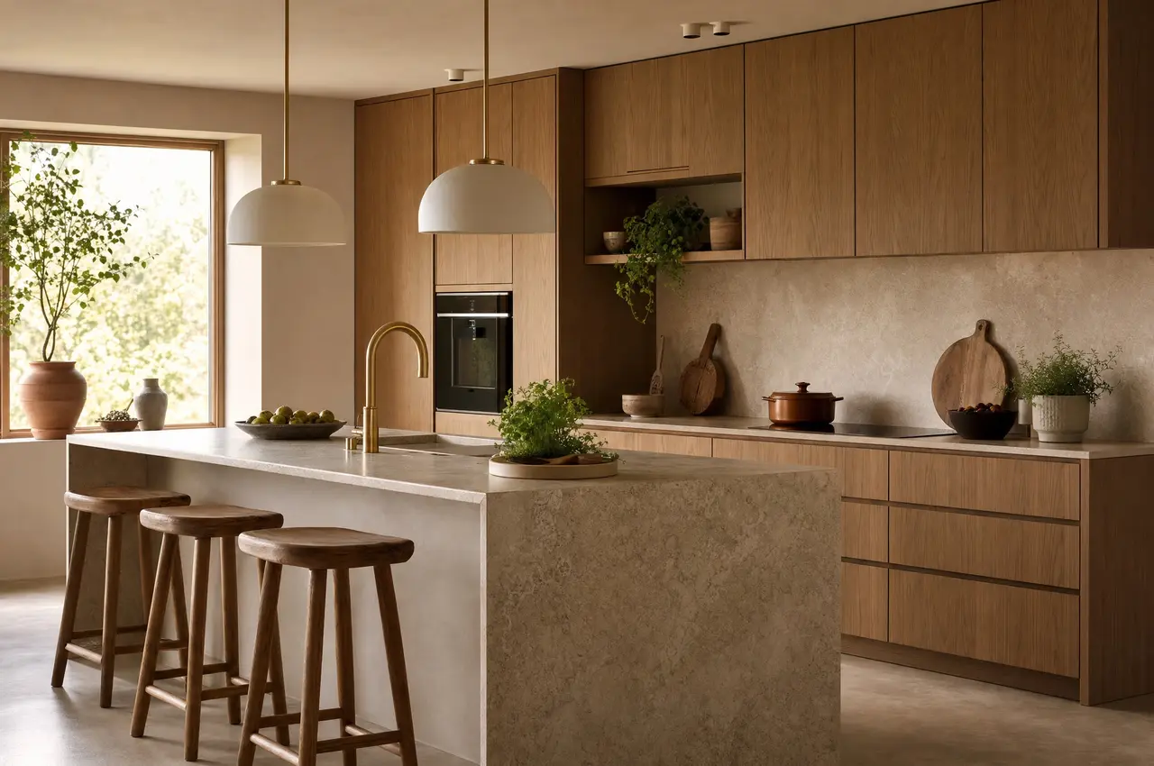 Oak and stone kitchen
