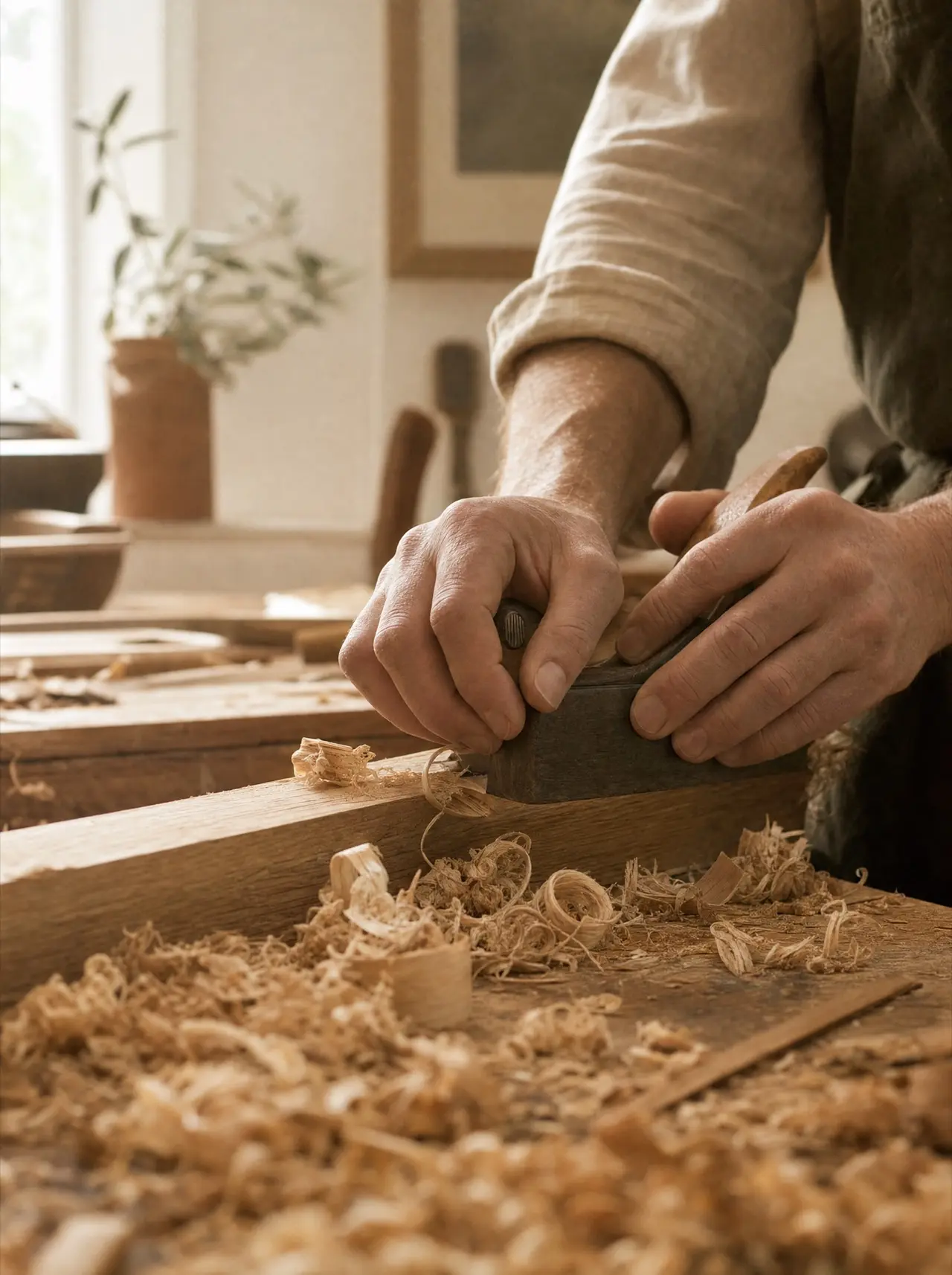 Craftsman planing wood